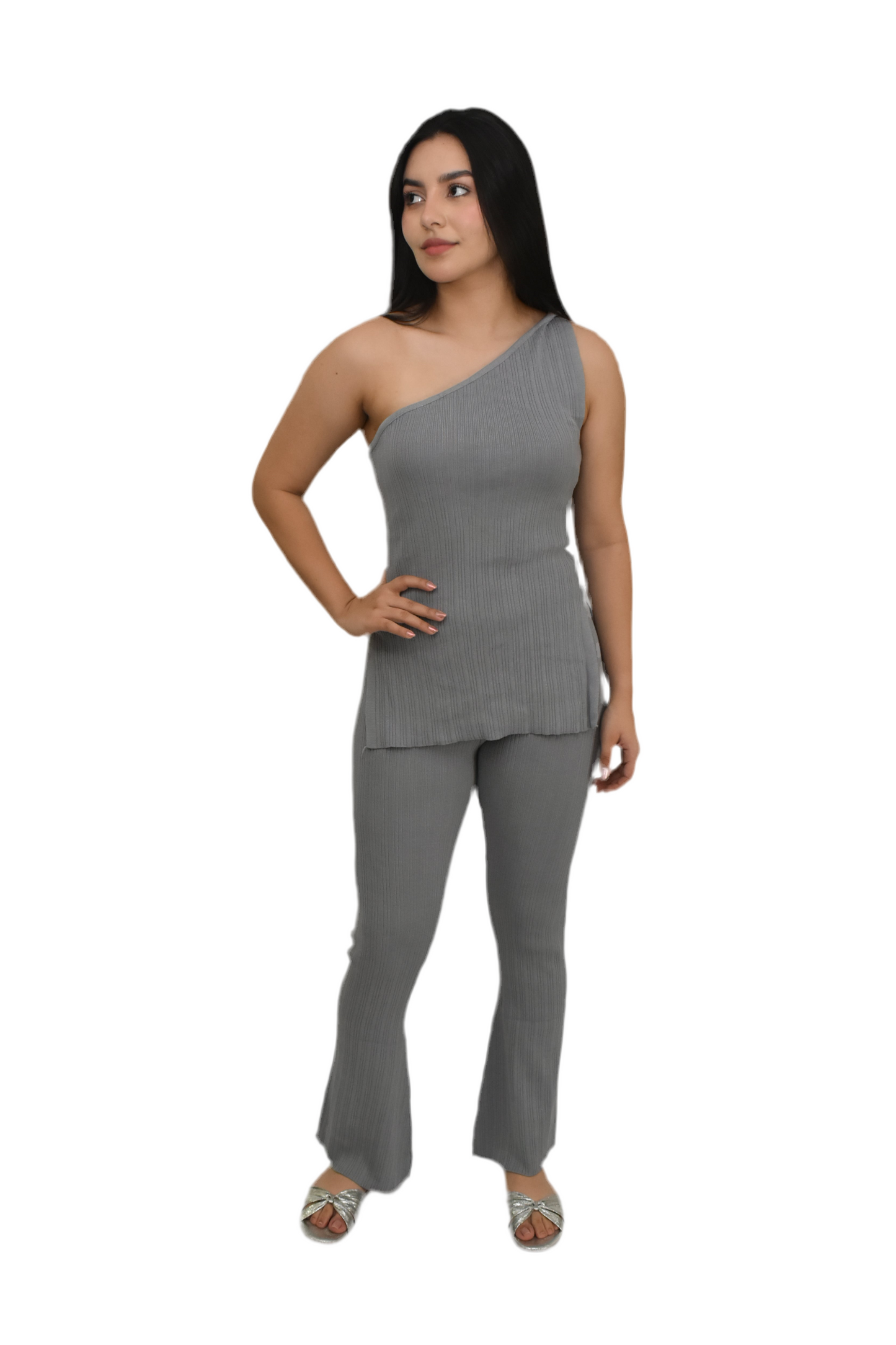 Conjunto Tejido de Pantalón y Top Asimétrico para Mujer