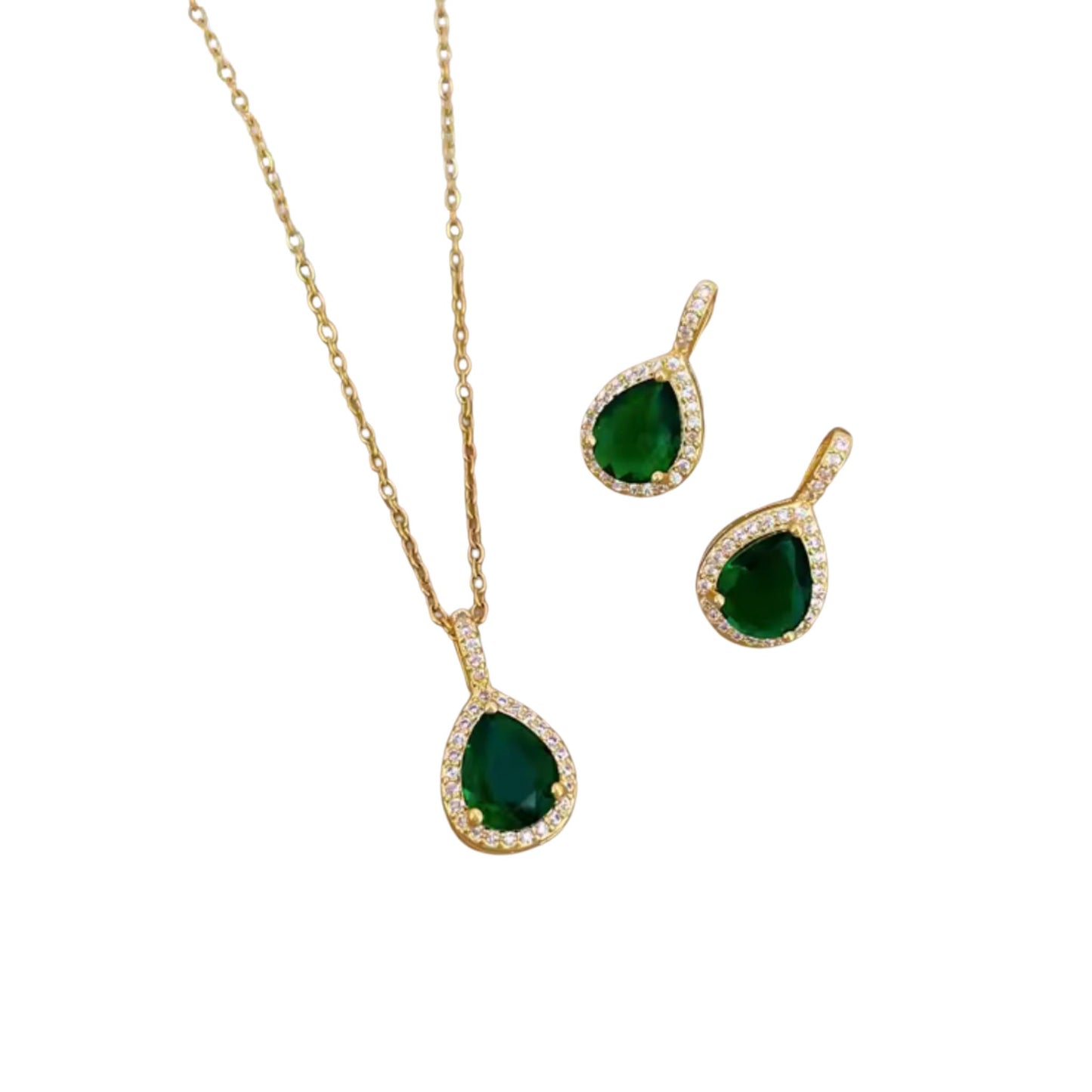 “Set de collar y aretes con piedra verde en forma de gota”