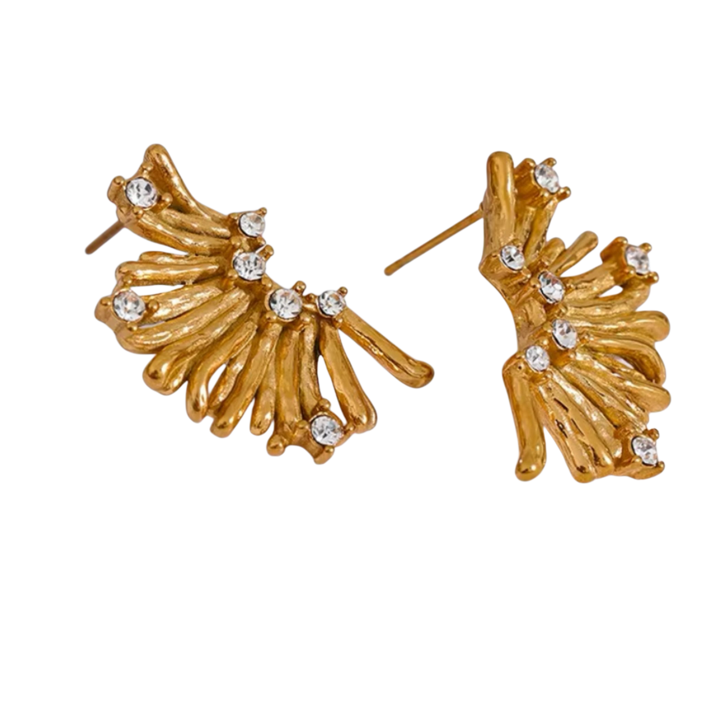 aretes de Acero Inoxidable con Zirconia y Baño de Oro 18K