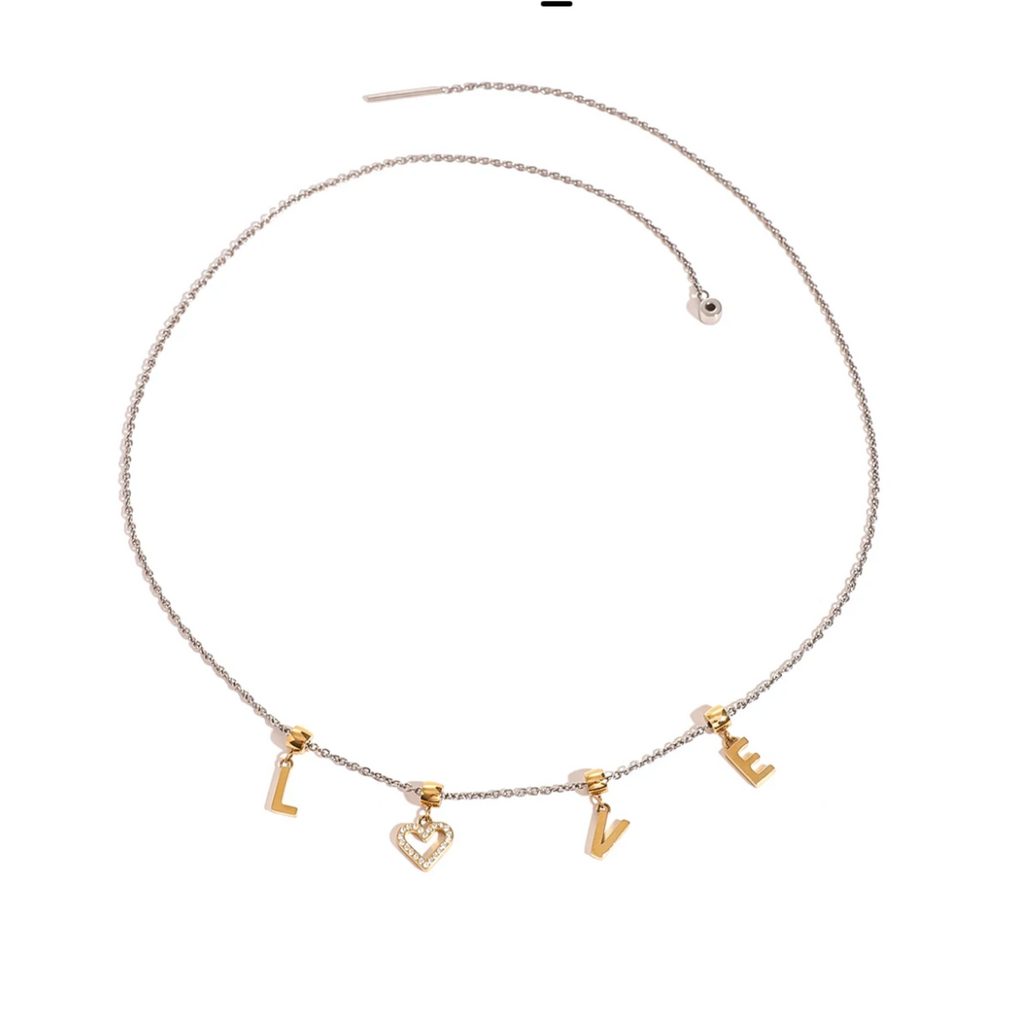 Collar Letras Doradas – Corazón minimalista en acero inoxidable