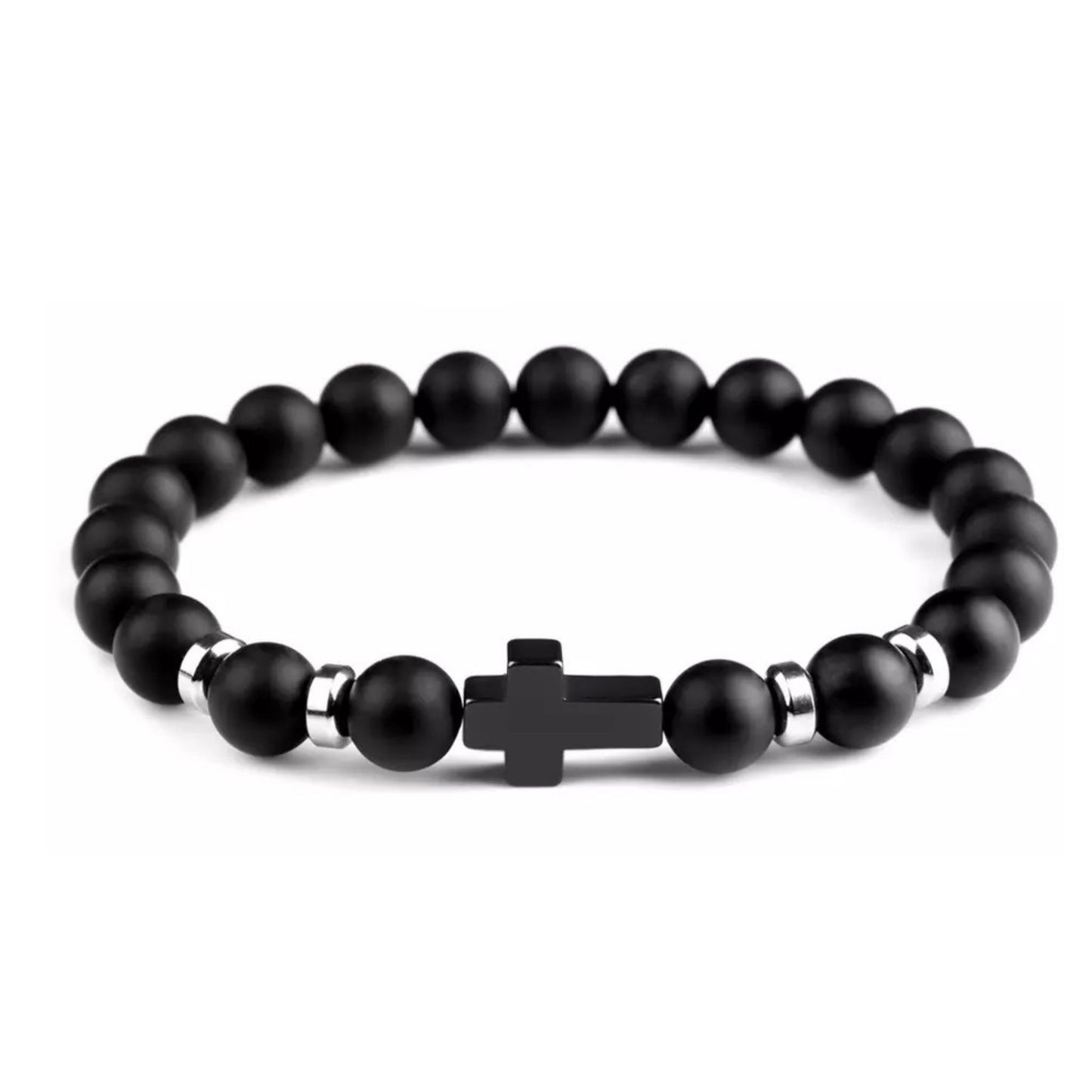 Brazaletes para Hombre 2 pzas – Piedras negras y diseño elástico