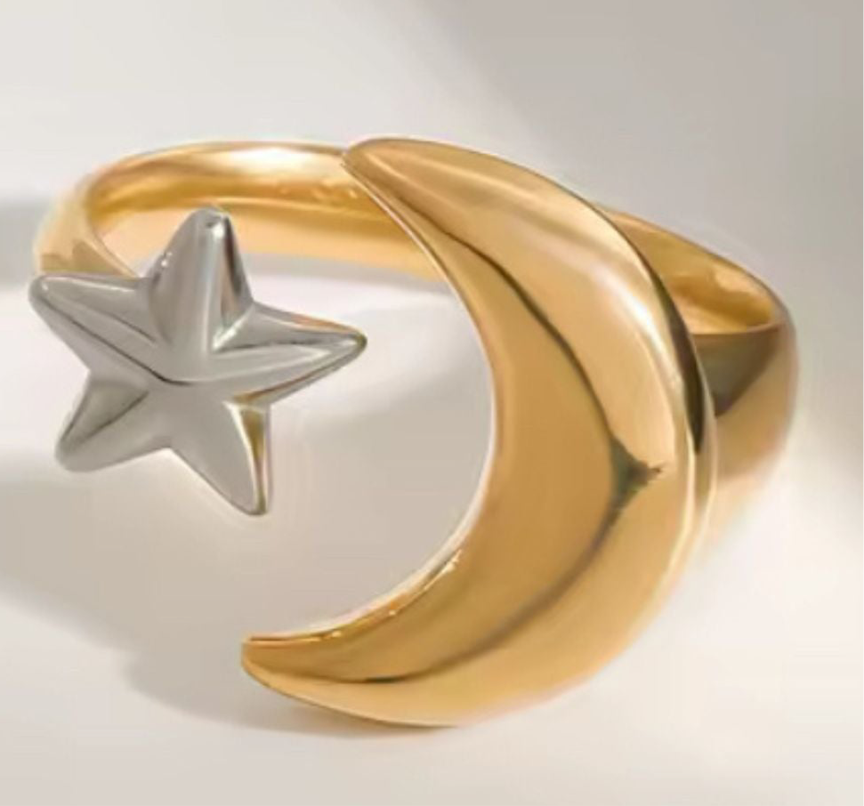 Anillo de acero inoxidable luna y estrella