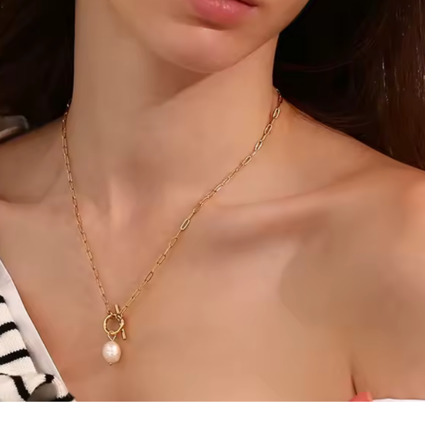Collar Perla Mediana – Cadena Gruesa con Broche T Estilo Clásico