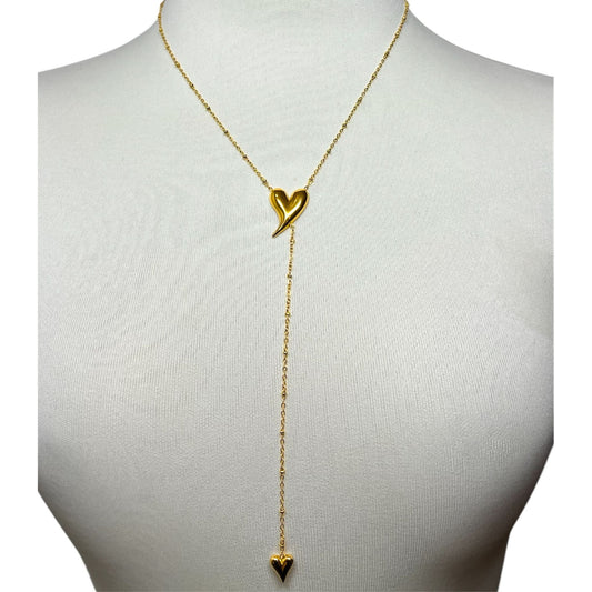 Collar Corbata con Dije Doble Corazón – Estilo Elegante y Romántico