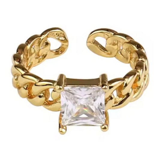 Anillo Aura Real – Solitario ajustable dorado