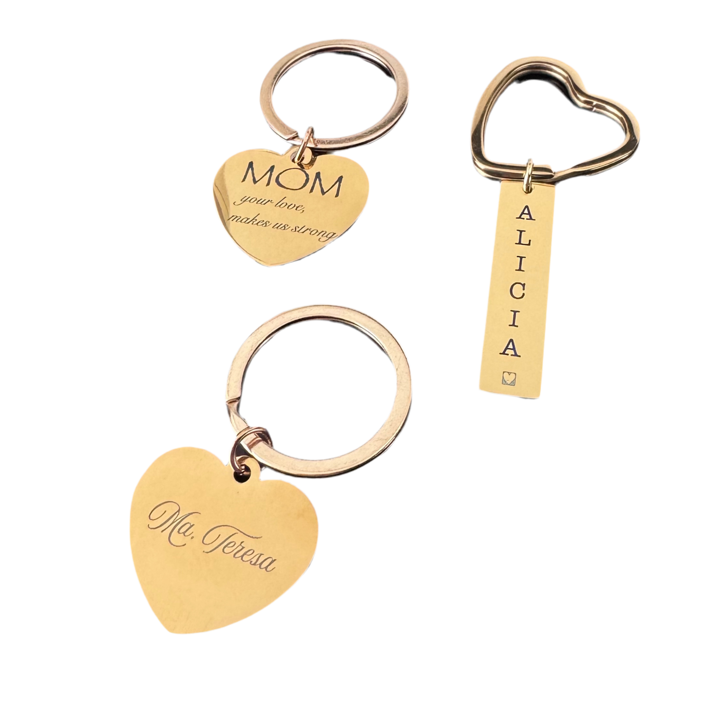 Llavero personalizado corazón – Asa en forma de corazón (Dorado)