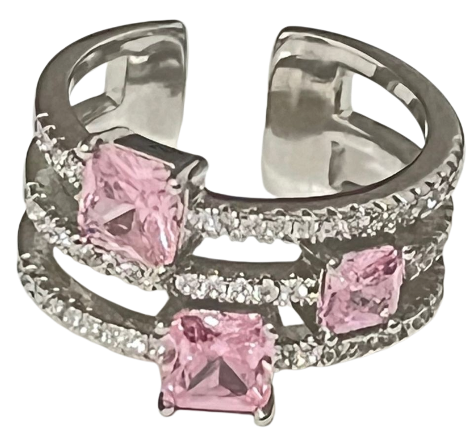 Anillo ajustable con tres piedras rosa – Estilo moderno y femenino