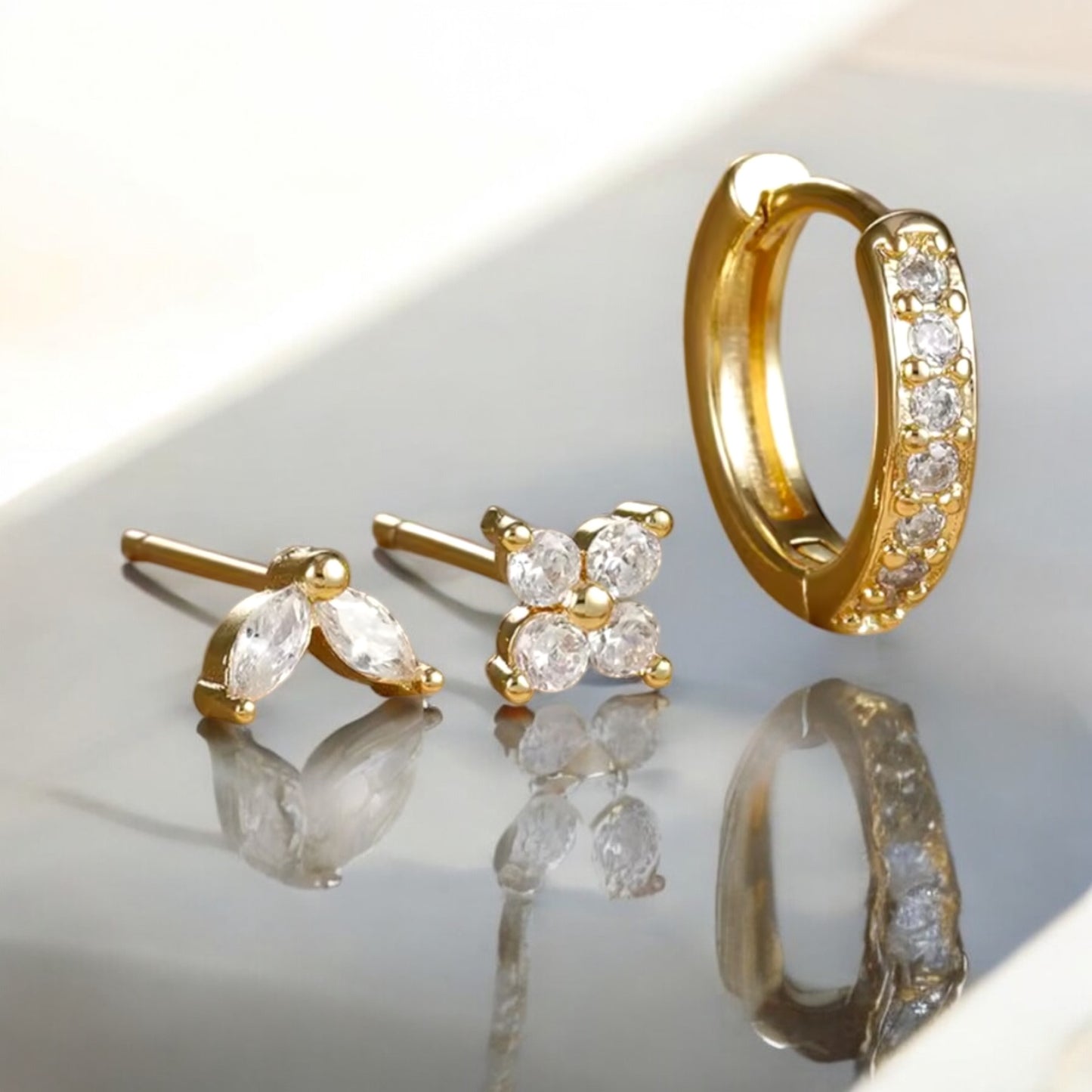 Set de Aretes Variados – Acero Inoxidable con Baño de Oro 18K