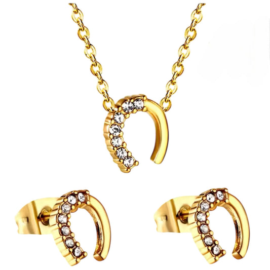 Set collar y aretes herradura de la suerte – Acero inoxidable brillante