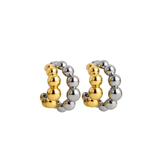 Mini Arracadas Bicolor de Esferas – Baño de oro 14K