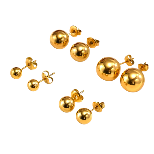 Broqueles bola de Acero Inoxidable Chapados en Oro 18k - Set de 4 Tamaños
