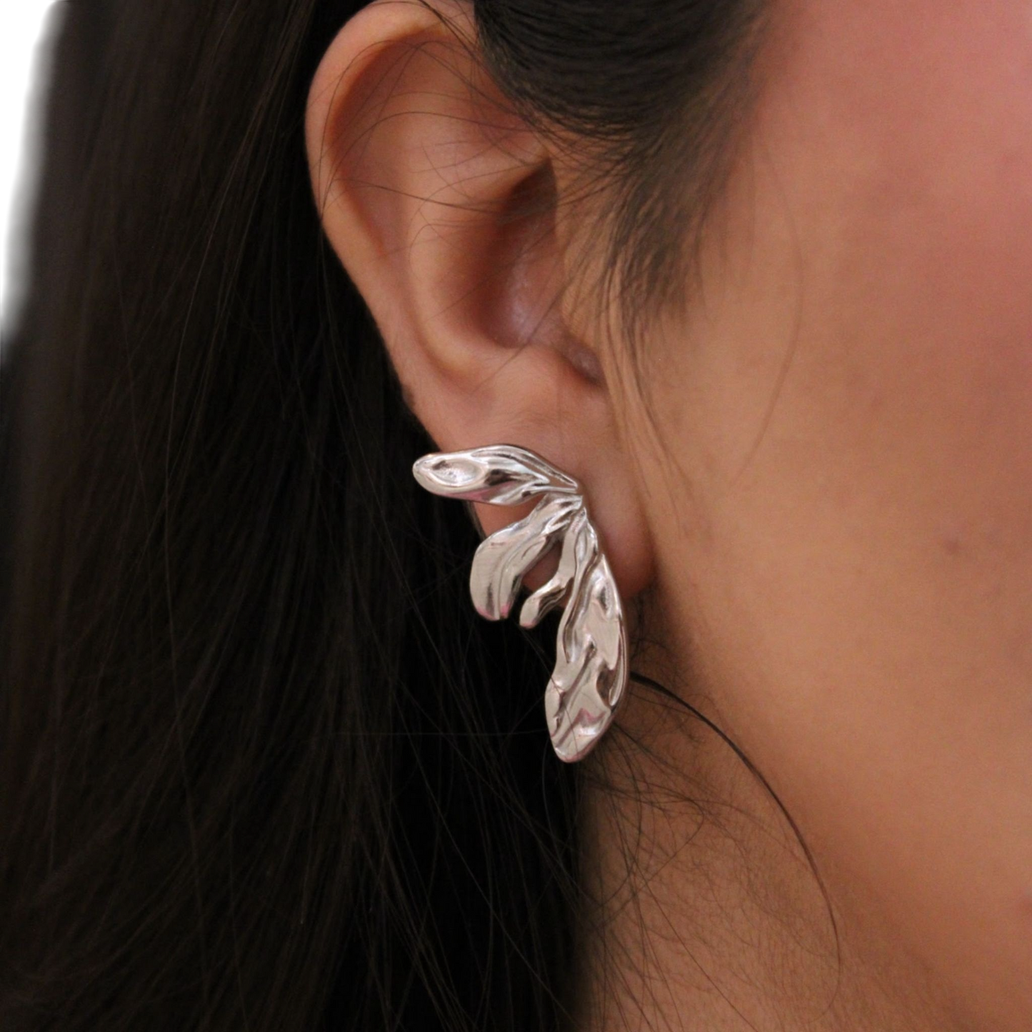 Aretes asimetricoa de Acero Inoxidable en Plata - Diseño Hoja