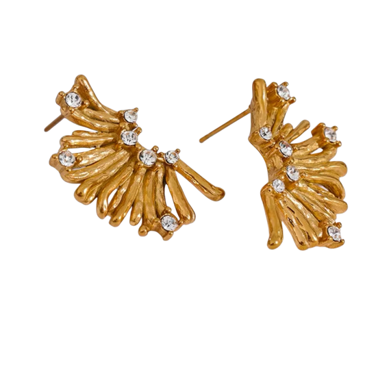 aretes de Acero Inoxidable con Zirconia y Baño de Oro 18K