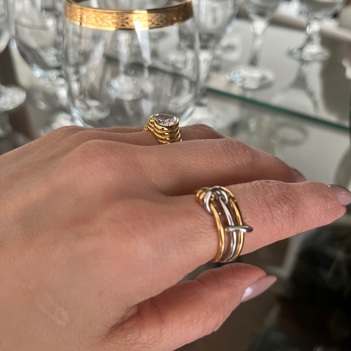 Anillo Fusión – Triple en dos tonos acero 18K
