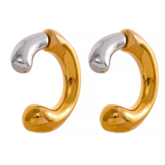 Arracadas Odette de Acero Inoxidable con Diseño Bicolor Dorado y Plateado