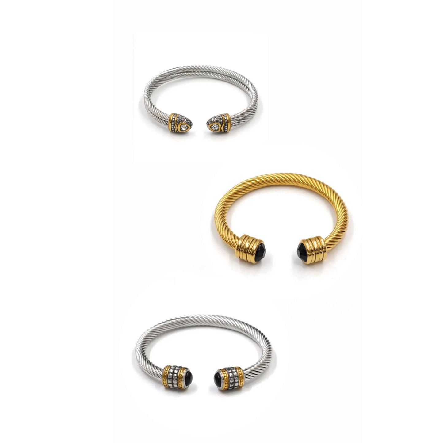 Brazalete abierto trenzado  de acero inoxidable