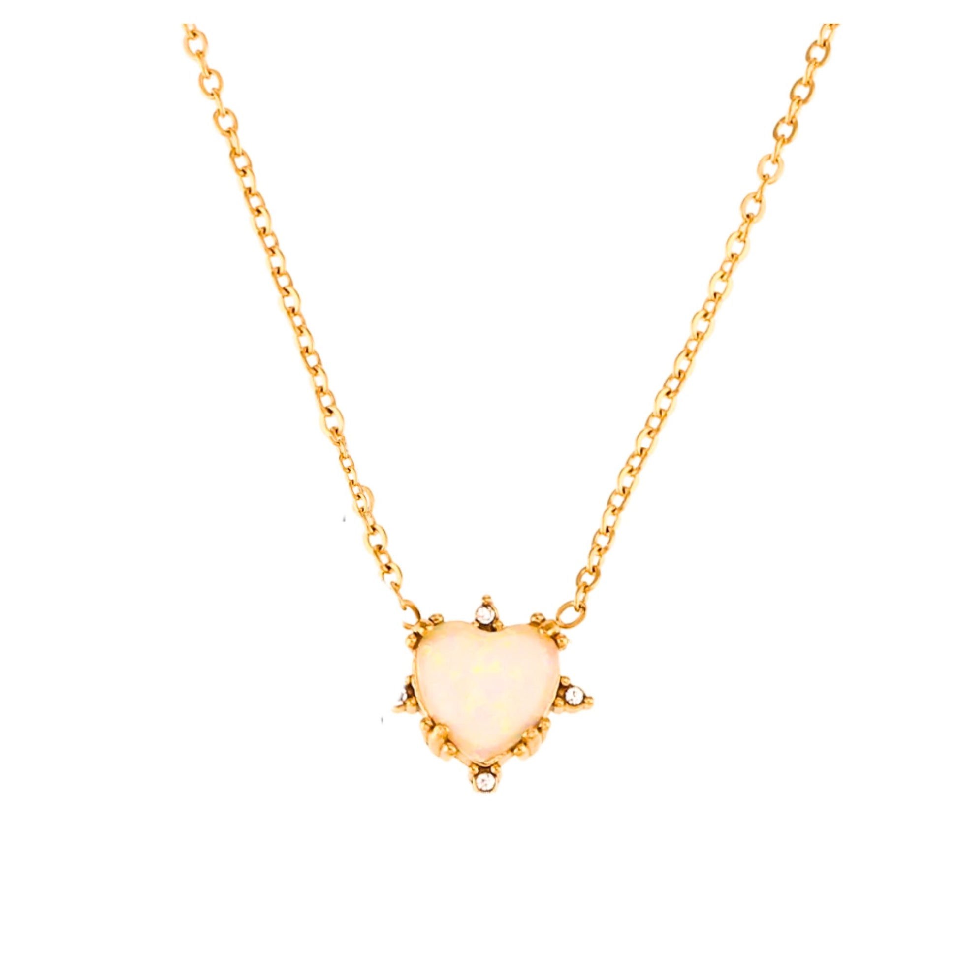 Aretes de Set  con piedra tipo ópalo en forma de corazón de acero inoxidable dorado