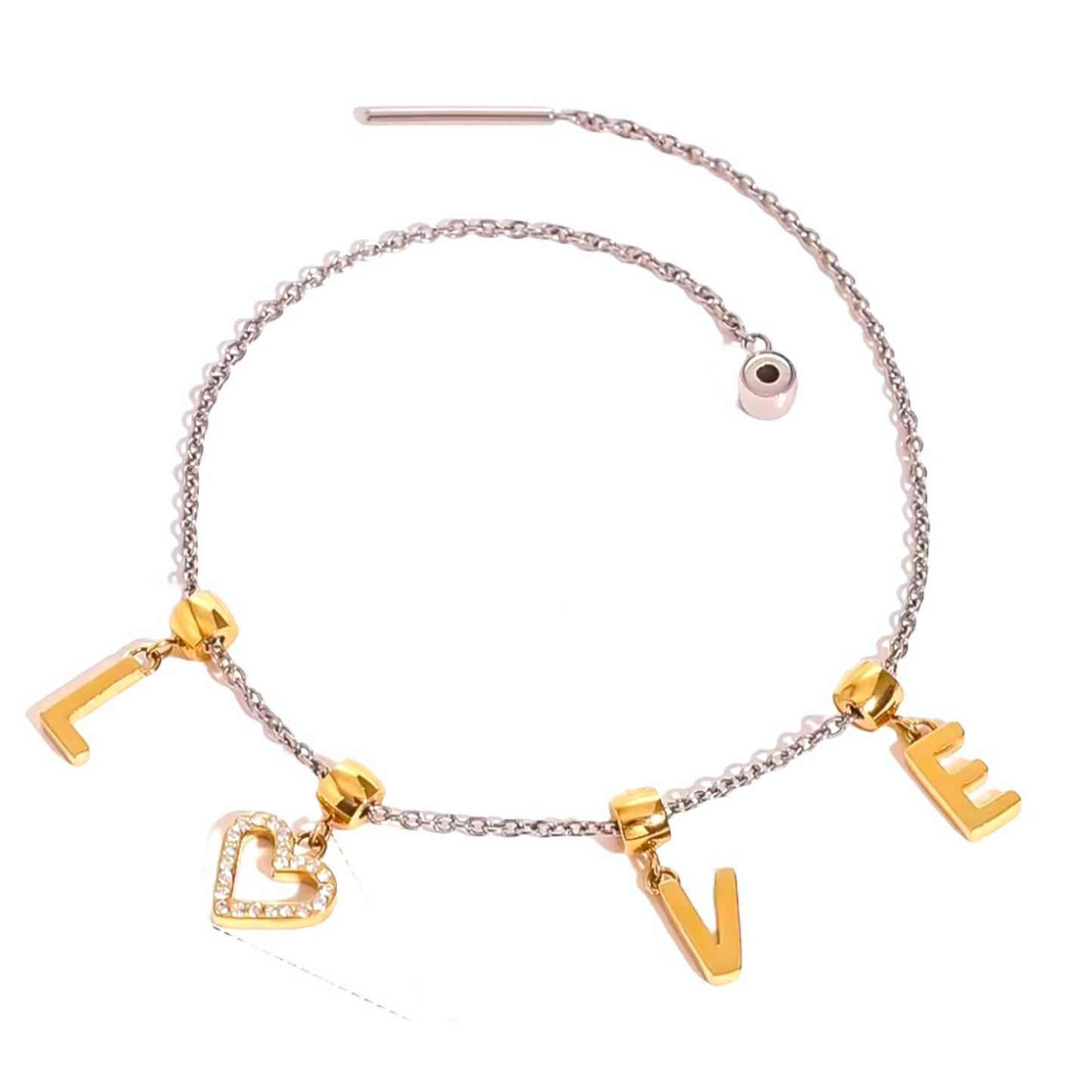 Pulsera LOVE Acero Inoxidable Bicolor (20 cm) con Detalle de la letra corazón con incrustaciones brillantes
